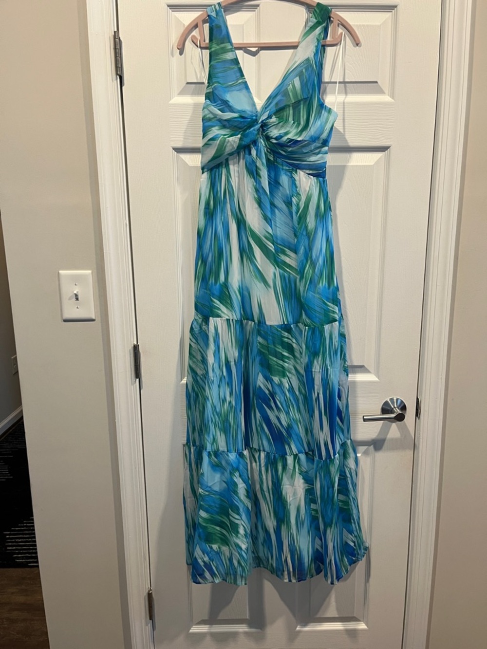 Good People Blue and‎ Green Twist-Front Maxi Dress Flowy, Summer Resort Size L